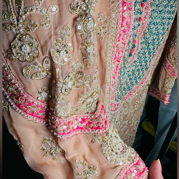 Designer anarkali indian wedding outfit. Gharaara style - Picture 6 of 12